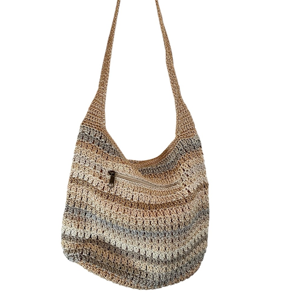 THE SAK Janet Crochet Crossbody Hobo Bag Dune Stripe